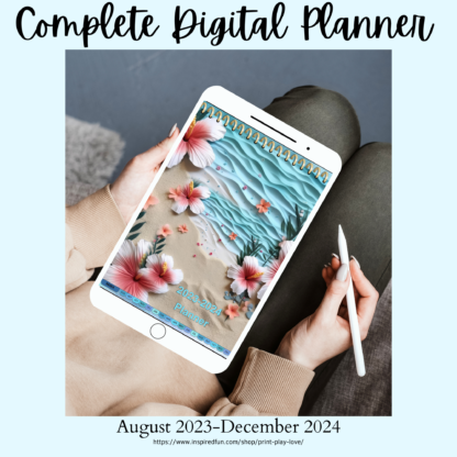 Ultimate 17-Month Dated and Hyperlinked Digital Planner 2023-2024; 3-D Blue Hawaiian Floral - Image 4