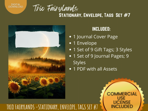 Trio Fairylands Stationary - COMMERCIAL Use Printable Journal Cover, Tags, 9 Styles of Journal Pages - Trio Fairyland - Landscape - US Letter - Digital Download for PLR - Trio Fairylands Stationary, Journal Cover, Envelope, Tags Set #7 - Image 4