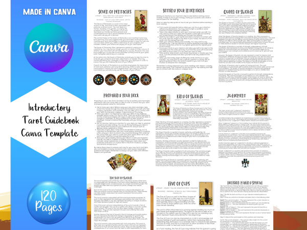 Tarot Guidebook, Canva Template, Canva Template, PLR, Card, Tarot CARD Guide, 120 Page Guidebook, US Letter, Tarot Template, Commercial Use - Image 10