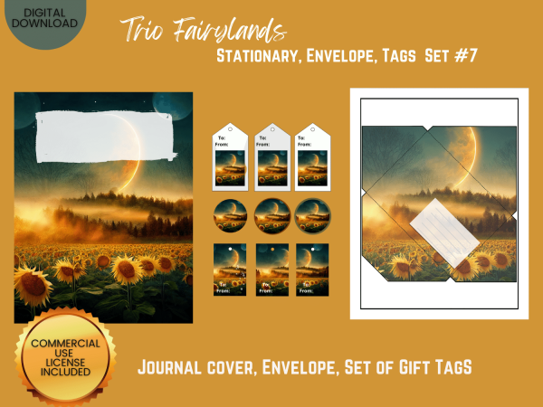 Trio Fairylands Stationary - COMMERCIAL Use Printable Journal Cover, Tags, 9 Styles of Journal Pages - Trio Fairyland - Landscape - US Letter - Digital Download for PLR - Trio Fairylands Stationary, Journal Cover, Envelope, Tags Set #7 - Image 2