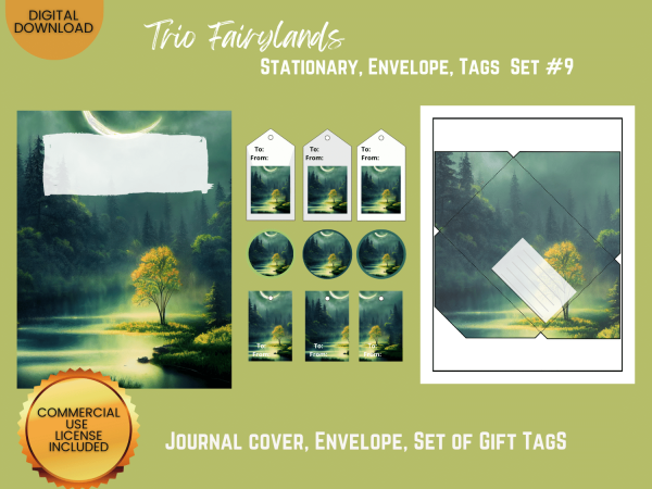 Trio Fairylands Stationary - COMMERCIAL Use Printable Journal Cover, Tags, 9 Styles of Journal Pages - Trio Fairyland - Landscape - US Letter - Digital Download for PLR - Trio Fairylands Stationary, Journal Cover, Envelope, Tags Set #9 - Image 2