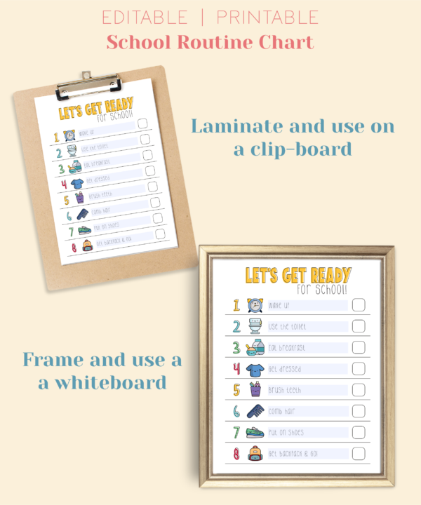 School Routine Chart Printable Checklist For Kids, Morning Routine Printable Tasks, Kids Responsibility Chart, Digital Download PDF - Image 5