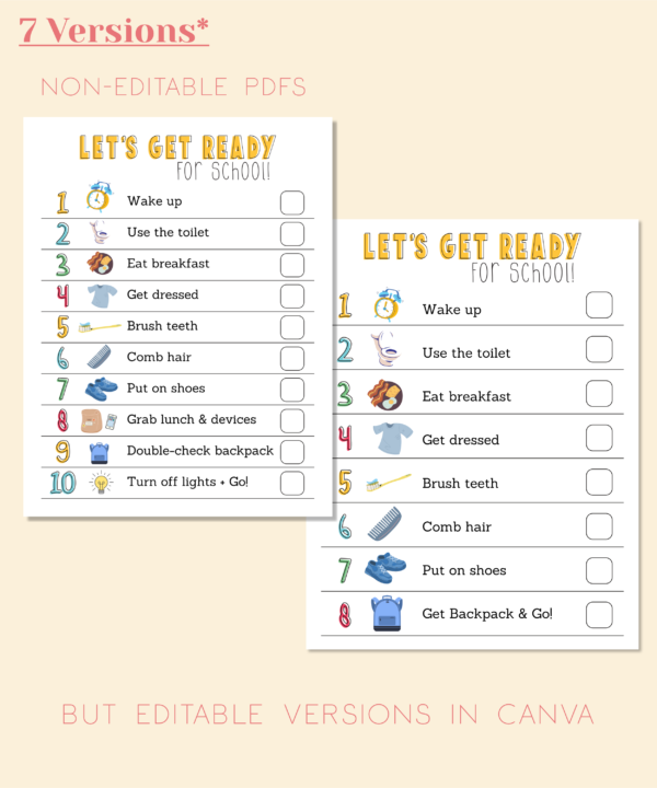 School Routine Chart Printable Checklist For Kids, Morning Routine Printable Tasks, Kids Responsibility Chart, Digital Download PDF - Image 4