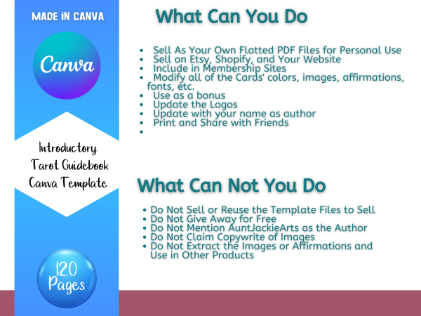 Tarot Guidebook, Canva Template, Canva Template, PLR, Card, Tarot CARD Guide, 120 Page Guidebook, US Letter, Tarot Template, Commercial Use - Image 2