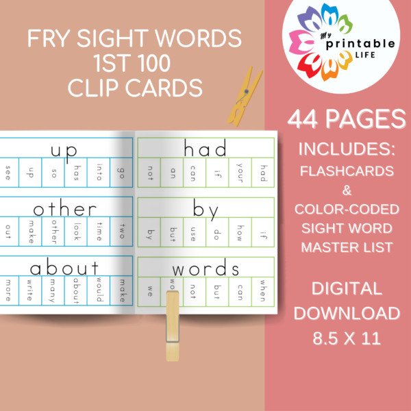 Fry sight words 1st 100 words clip cards