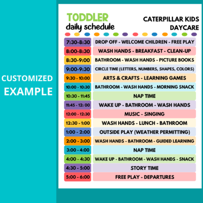 Daycare Daily Schedule for Toddlers Printable Child Care Fillable PDF - Image 3