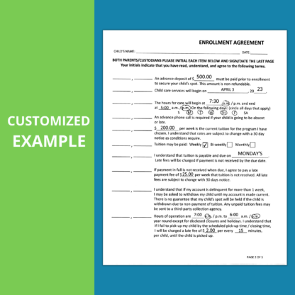 DAYCARE ENROLLMENT AGREEMENT Form, Fillable Child Care Contract - Image 3