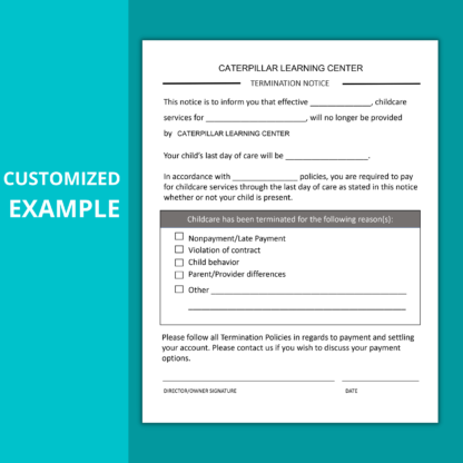 Child Care TERMINATION NOTICE Form Daycare Printable, Childcare Template, Instant Download, Digital File, Editable Name Field - Image 3