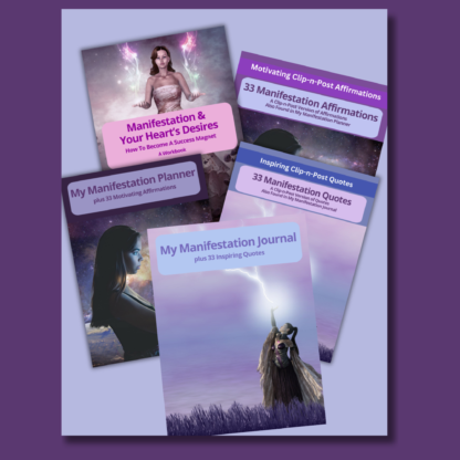 Manifestation Bundle—PLR Info Workbook, Journal, Planner, Clip-n-Post Quotes, Clip-n-Post Affirmations