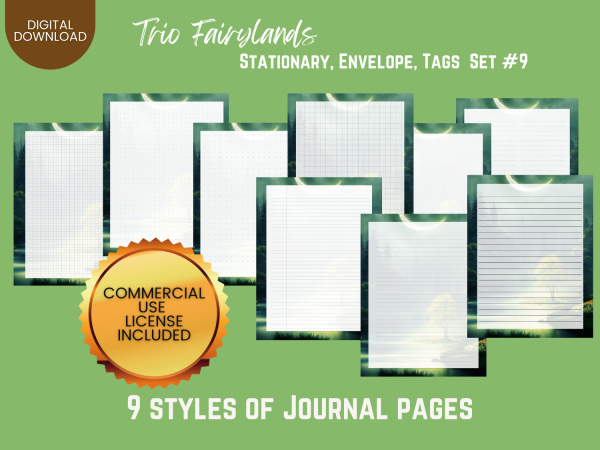 Trio Fairylands Stationary - COMMERCIAL Use Printable Journal Cover, Tags, 9 Styles of Journal Pages - Trio Fairyland - Landscape - US Letter - Digital Download for PLR - Trio Fairylands Stationary, Journal Cover, Envelope, Tags Set #9 - Image 3