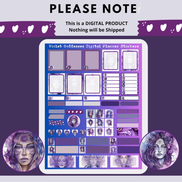 Violet Goddess Digital Planner Stickers, Print, and Cut Stickers, Spiritual Stickers, 80+ Stickers, PNG and Transparent PNG Sticker Sheet, Digital Stickers, Digital Planner Stickers - Image 10