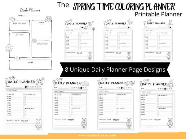 Spring Coloring Planner, PRINTABLE, Daily Planner, Monthly Planner, Weekly Planner, Project Planner, Journal Pages, Ladybugs, Flowers, Sun - Image 8