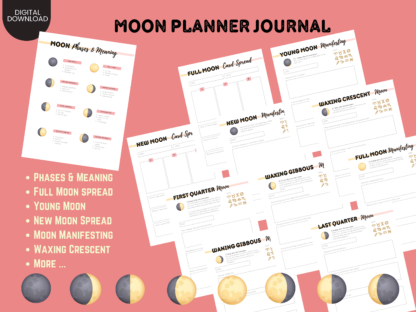 Moon Planner: Embrace Cosmic Wisdom and Manifest Magic, Moon Phases Planner, Moon Manifestation, Oracle Card Spread, Tarot, Mystical Moon - Image 2