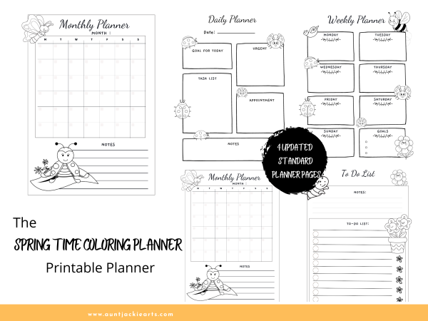 Spring Coloring Planner, PRINTABLE, Daily Planner, Monthly Planner, Weekly Planner, Project Planner, Journal Pages, Ladybugs, Flowers, Sun - Image 4