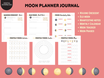 Moon Planner: Embrace Cosmic Wisdom and Manifest Magic, Moon Phases Planner, Moon Manifestation, Oracle Card Spread, Tarot, Mystical Moon - Image 3