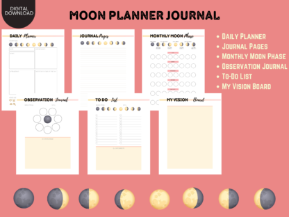 Moon Planner: Embrace Cosmic Wisdom and Manifest Magic, Moon Phases Planner, Moon Manifestation, Oracle Card Spread, Tarot, Mystical Moon - Image 4