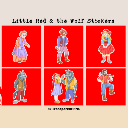 Little Red, Big Bad Wolf, Colored Stickers, Sticker Bundle , Stickers for Silhouette, Riding Hood Sticker, Big Bad Wolf Stickers, Cricut Cut - Image 4