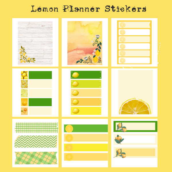 Lemon Planner Stickers, Print and Cut Stickers, Yellow Stickers, 50 Stickers, Cute Sticker Sheet, Digital Stickers, Citrus - Image 5