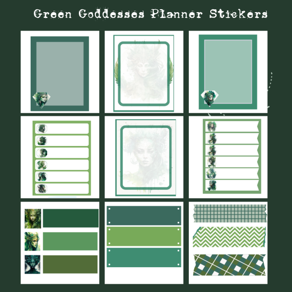 Green Goddess Digital Planner Stickers, Print, and Cut Stickers, Spiritual Stickers, 80+ Stickers, PNG and Transparent PNG Sticker Sheet, Digital Stickers, Digital Planner Stickers, Hunter Green - Image 5