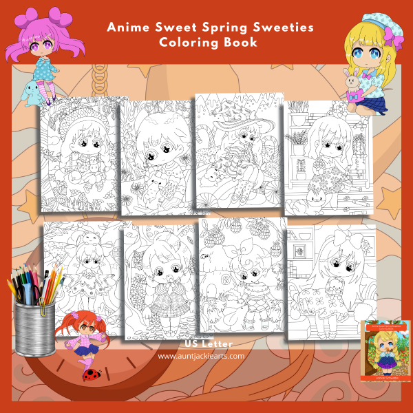 PRINTABLE COLORING Anime Sweet Spring Sweeties – Coloring Book - 30 Coloring Pages - US Letter - Anime Characters - Image 6