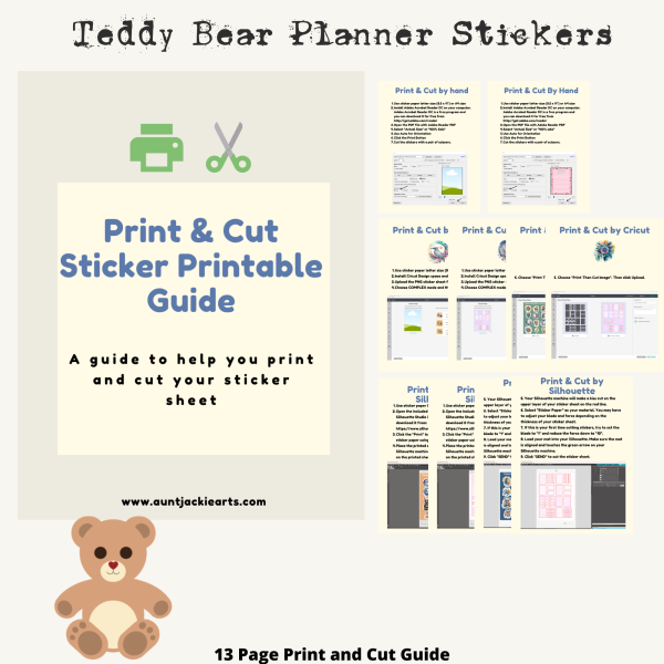 Adorable Teddy Bear Planner Stickers, Print and Cut Stickers, Teddy Bear Stickers, 50 Stickers, Cute Sticker Sheet, Digital Stickers, Cuddly Bears - Image 6