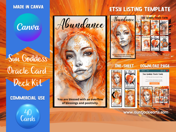 Canva Template, Canva PLR Card, Oracle CARD Deck Kit, 40 Tarot Sized Card, Etsy Listing Template, Orange,Wisdom Oracle Cards, Commercial Use