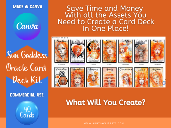 Canva Template, Canva PLR Card, Oracle CARD Deck Kit, 40 Tarot Sized Card, Etsy Listing Template, Orange,Wisdom Oracle Cards, Commercial Use - Image 10