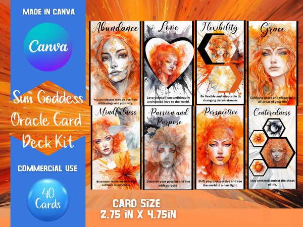 Canva Template, Canva PLR Card, Oracle CARD Deck Kit, 40 Tarot Sized Card, Etsy Listing Template, Orange,Wisdom Oracle Cards, Commercial Use - Image 2