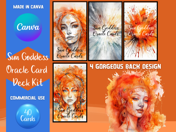 Canva Template, Canva PLR Card, Oracle CARD Deck Kit, 40 Tarot Sized Card, Etsy Listing Template, Orange,Wisdom Oracle Cards, Commercial Use - Image 4