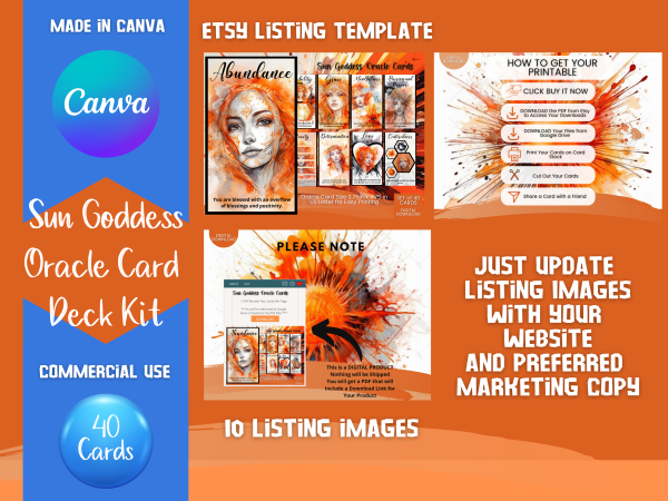 Canva Template, Canva PLR Card, Oracle CARD Deck Kit, 40 Tarot Sized Card, Etsy Listing Template, Orange,Wisdom Oracle Cards, Commercial Use - Image 5