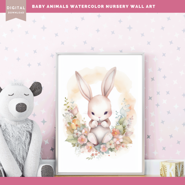 Printable Nursery WALL ART, Baby Animal Wall Art,Set of 3 Wall Art, Digital Wall Art Printable, Raccoon Art, Panda Bear Art, Bunny Art, Baby Art - Image 3