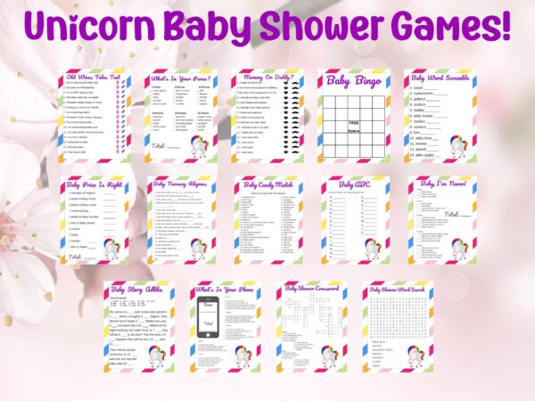 Unicorn Baby Shower Games Bundle