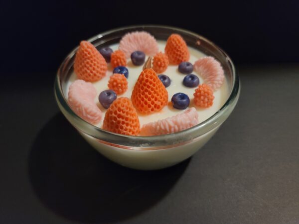 Lottery Candle Fruit and yogurt soy wax candle bowl with wooden wick