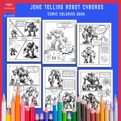 Robots Telling Jokes, Robot Cyborgs Coloring Book, Comic Coloring Book, Comic Strip Color, Robot Graphic Novel, Dad Jokes, Boys Coloring - Image 2