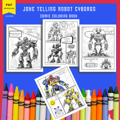 Robots Telling Jokes, Robot Cyborgs Coloring Book, Comic Coloring Book, Comic Strip Color, Robot Graphic Novel, Dad Jokes, Boys Coloring - Image 3