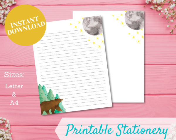 printable stationery forest bear