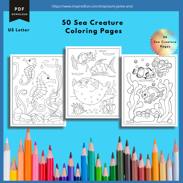 PRINTABLE COLORING Pages | Sea Creatures Coloring & Affirmation Coloring Pages for Kids, 100+ Pages, 50 Sea Creatures, 50 Affirmations - Image 2