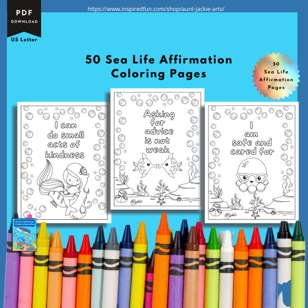 PRINTABLE COLORING Pages | Sea Creatures Coloring & Affirmation Coloring Pages for Kids, 100+ Pages, 50 Sea Creatures, 50 Affirmations - Image 3