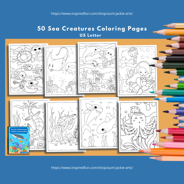 PRINTABLE COLORING Pages | Sea Creatures Coloring & Affirmation Coloring Pages for Kids, 100+ Pages, 50 Sea Creatures, 50 Affirmations - Image 5