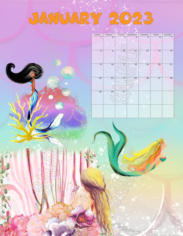 2023 Colorful Mermaids Calendar Printable - Image 2