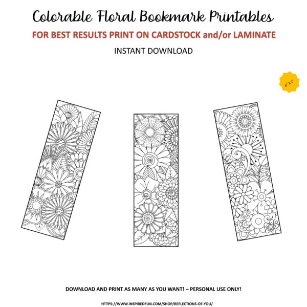 Colorable Floral Bookmark - Printable - Image 4