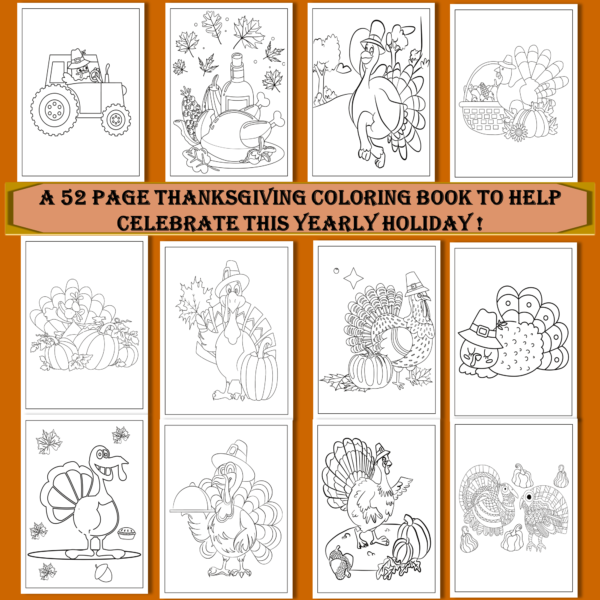 Thanksgiving Coloring Book 2022– A Fun and Festive 50 Page Coloring Activity book for young and old alike! - Image 5