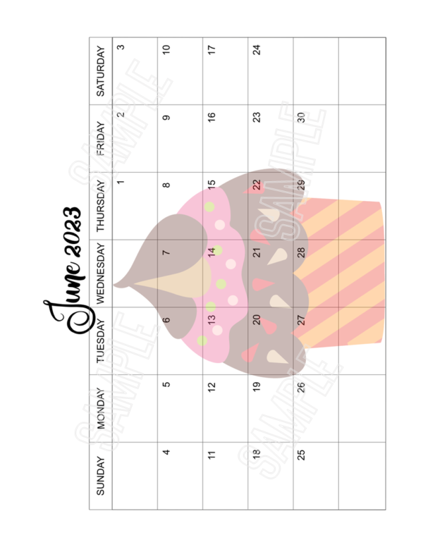 2023 Yummy Cupcake Calendar Printable - Image 7