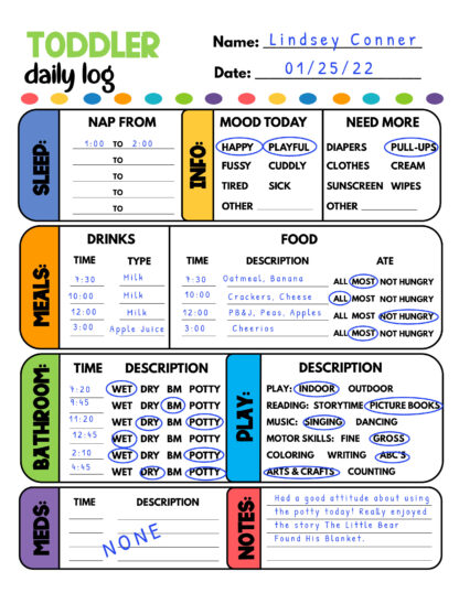 Toddler Daily Log Printable Report Tracker - Image 2