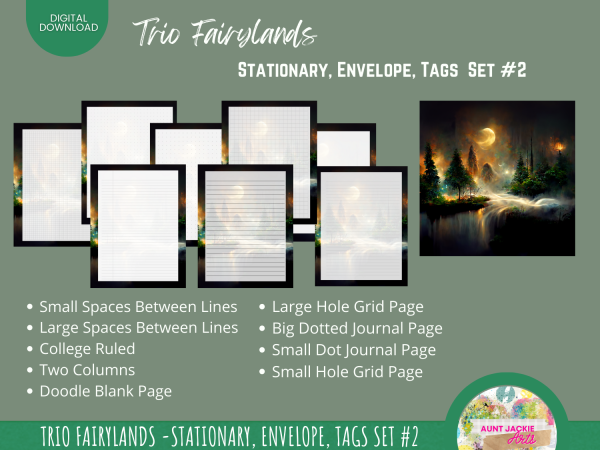 Trio Fairylands Stationary - COMMERCIAL Use Printable Journal Cover, Tags, 9 Styles of Journal Pages - Trio Fairyland - Landscape - US Letter - Digital Download for PLR - Trio Fairylands Stationary, Journal Cover, Envelope, Tags Set #2 - Image 5