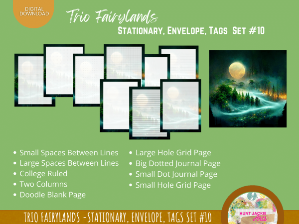 Trio Fairylands Stationary - COMMERCIAL Use Printable Journal Cover, Tags, 9 Styles of Journal Pages - Trio Fairyland - Landscape - US Letter - Digital Download for PLR - Trio Fairylands Stationary, Journal Cover, Envelope, Tags Set #10 - Image 5