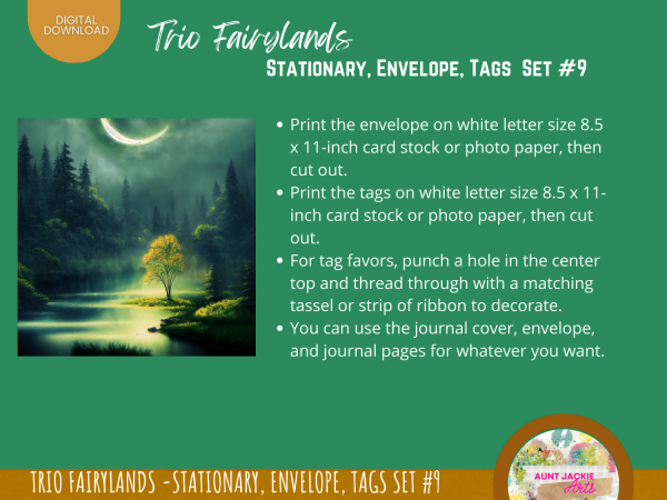 Trio Fairylands Stationary - COMMERCIAL Use Printable Journal Cover, Tags, 9 Styles of Journal Pages - Trio Fairyland - Landscape - US Letter - Digital Download for PLR - Trio Fairylands Stationary, Journal Cover, Envelope, Tags Set #9 - Image 6