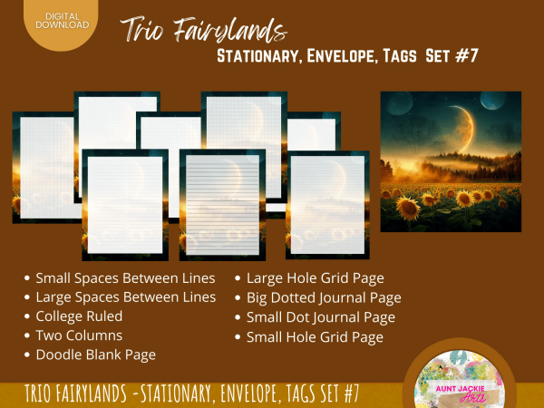 Trio Fairylands Stationary - COMMERCIAL Use Printable Journal Cover, Tags, 9 Styles of Journal Pages - Trio Fairyland - Landscape - US Letter - Digital Download for PLR - Trio Fairylands Stationary, Journal Cover, Envelope, Tags Set #7 - Image 5