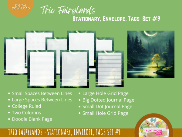 Trio Fairylands Stationary - COMMERCIAL Use Printable Journal Cover, Tags, 9 Styles of Journal Pages - Trio Fairyland - Landscape - US Letter - Digital Download for PLR - Trio Fairylands Stationary, Journal Cover, Envelope, Tags Set #9 - Image 5