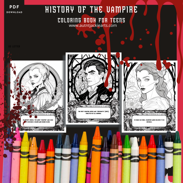 History of the Vampire, Vampire Coloring Book, Coloring Bundle, Vampire Coloring Pages, for Teens, 30 Pages, Letter, Mythology of Vampires - Image 3